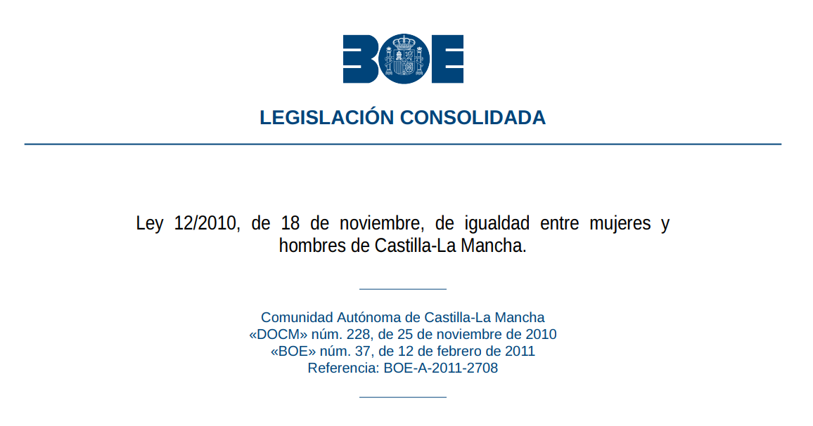 Test de la Ley 12/2010, de 18 de noviembre, de igualdad entre mujeres y hombres de Castilla-La Mancha